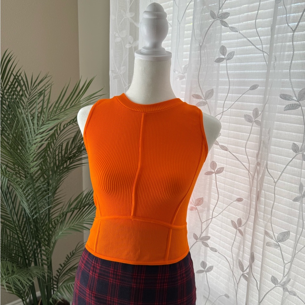 Orange Sleeveless Ribbed Top